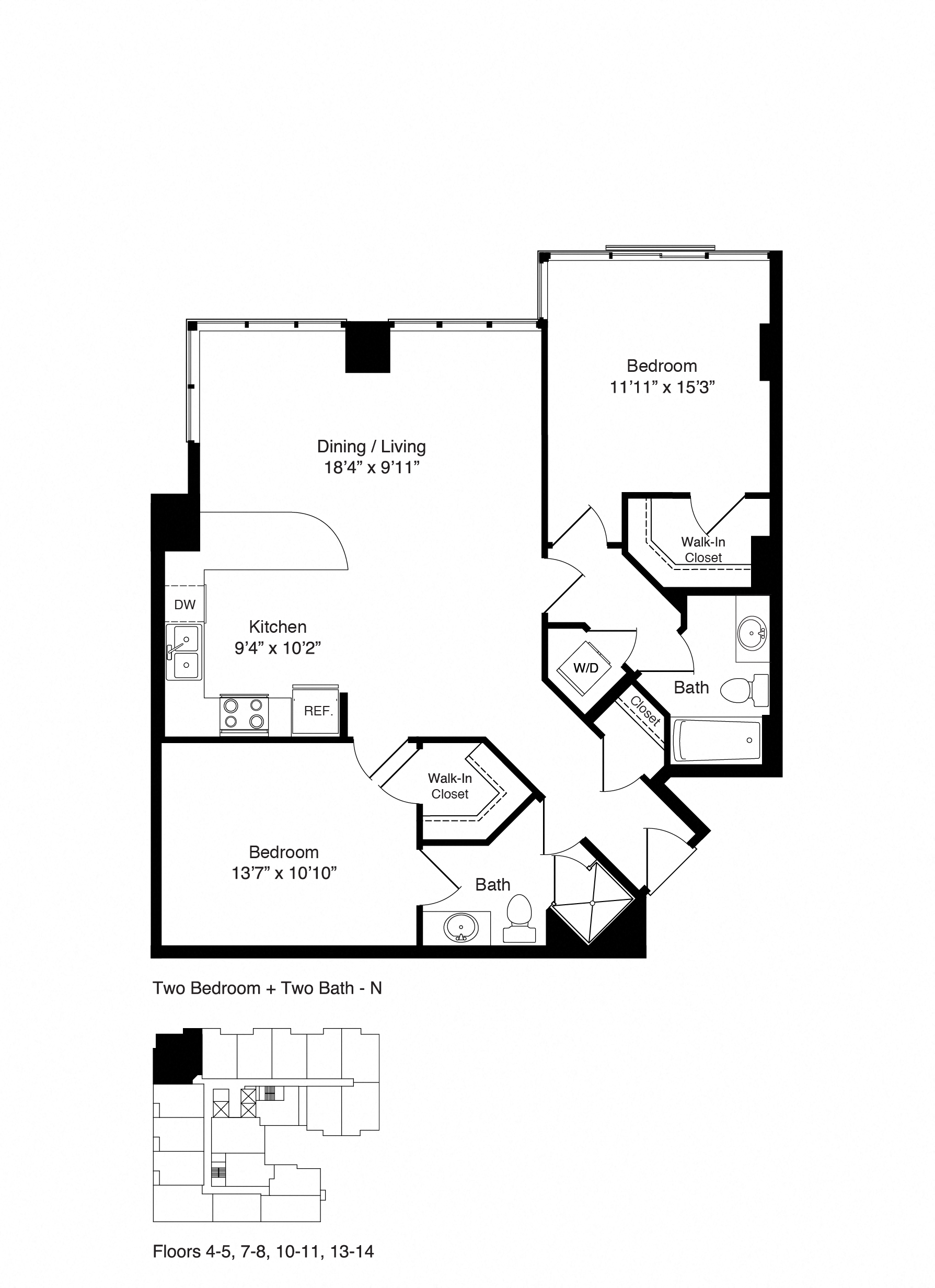 Floor plan for 2 beds, 2 baths, 1120 sqft